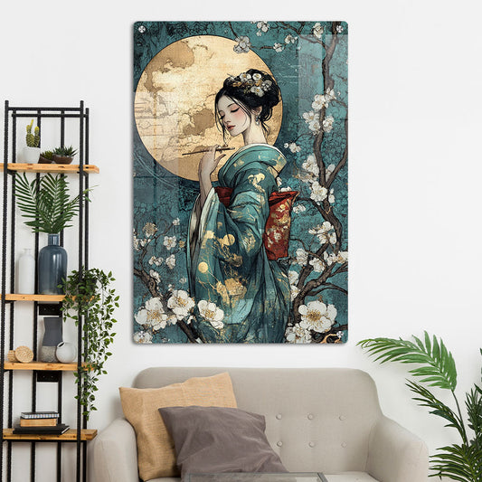 Abstract Cherry Blossom and Moon Wall Art: A Serene and Ethereal Piece