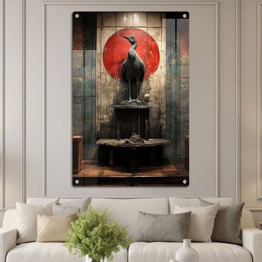 Abstract Chinese Crane Wall Art: A Serene and Elegant Piece