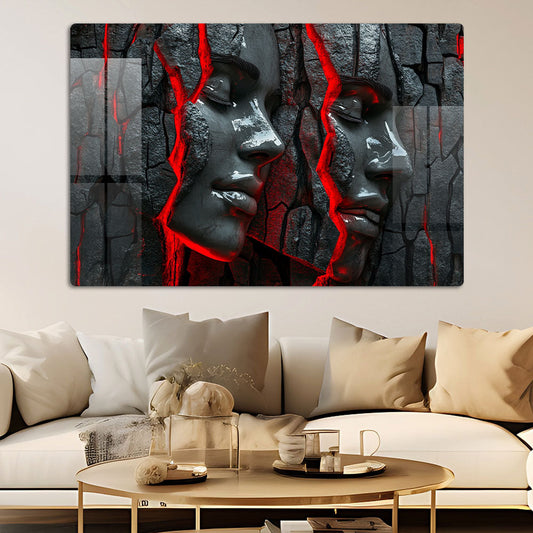 Abstract Cracked Faces Wall Art: A Haunting and Intriguing Piece