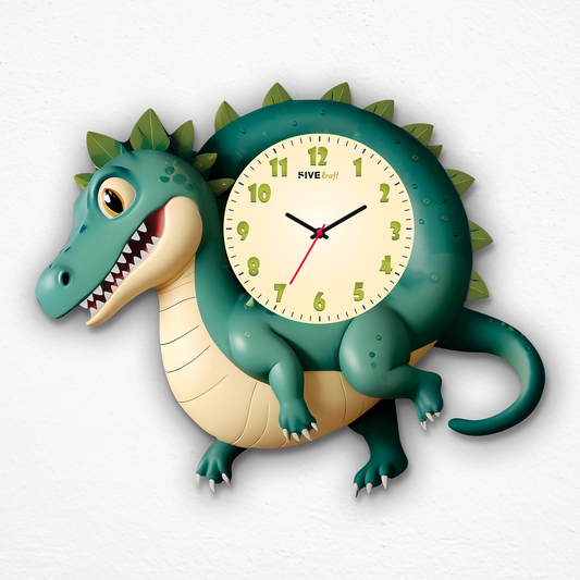 Crocodile Cartoon Wall Clock for Kids' Rooms