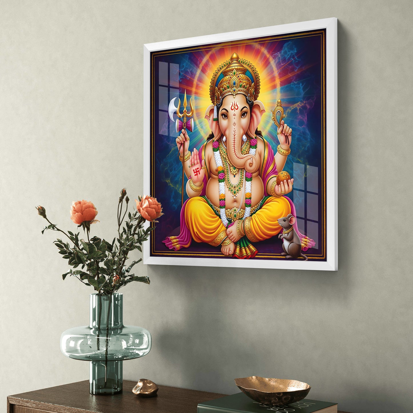 ganesha wall frame, lord ganesha acrylic print, ganpati photo frame, diwali ganesha gift, pooja room ganesha art, hindu god wall hanging, ganesh murti wall art