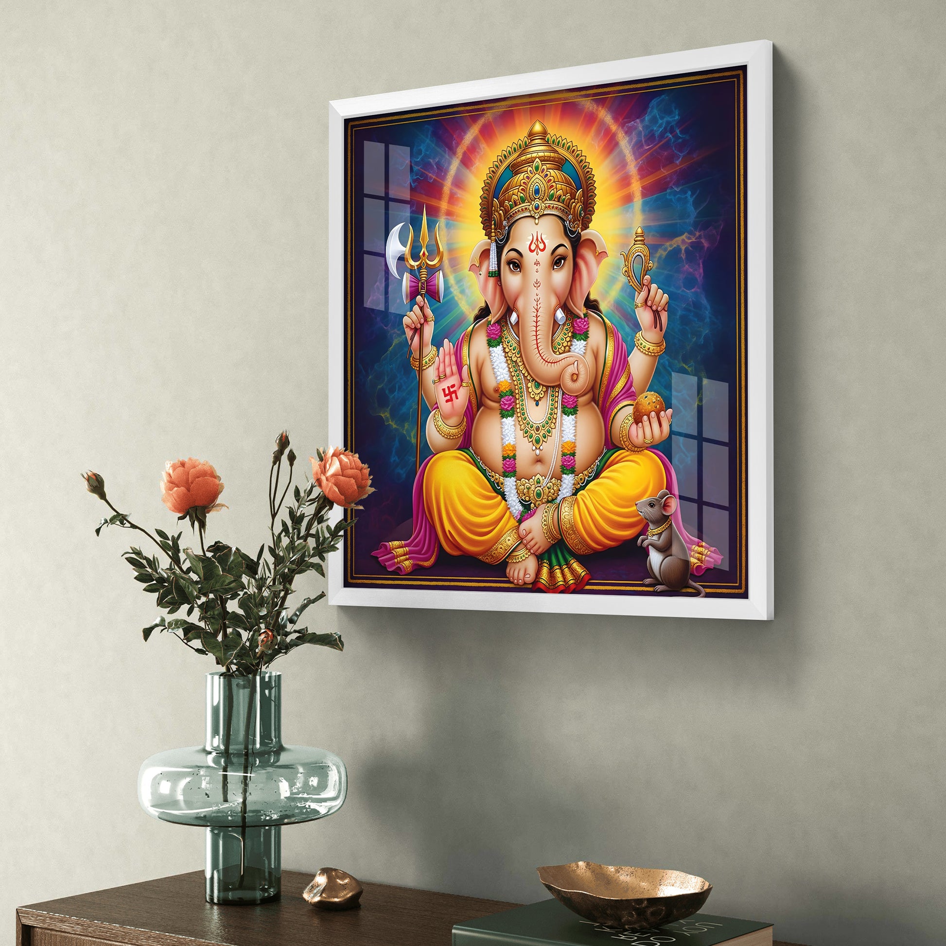 ganesha wall frame, lord ganesha acrylic print, ganpati photo frame, diwali ganesha gift, pooja room ganesha art, hindu god wall hanging, ganesh murti wall art