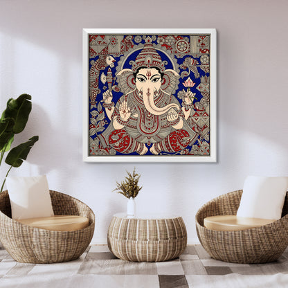 Premium Lord Ganesha Acrylic Wall Art | Traditional Madhubani Art Style | Ganpati Painting for Home, Pooja Room & Office | UV Print with White Frame