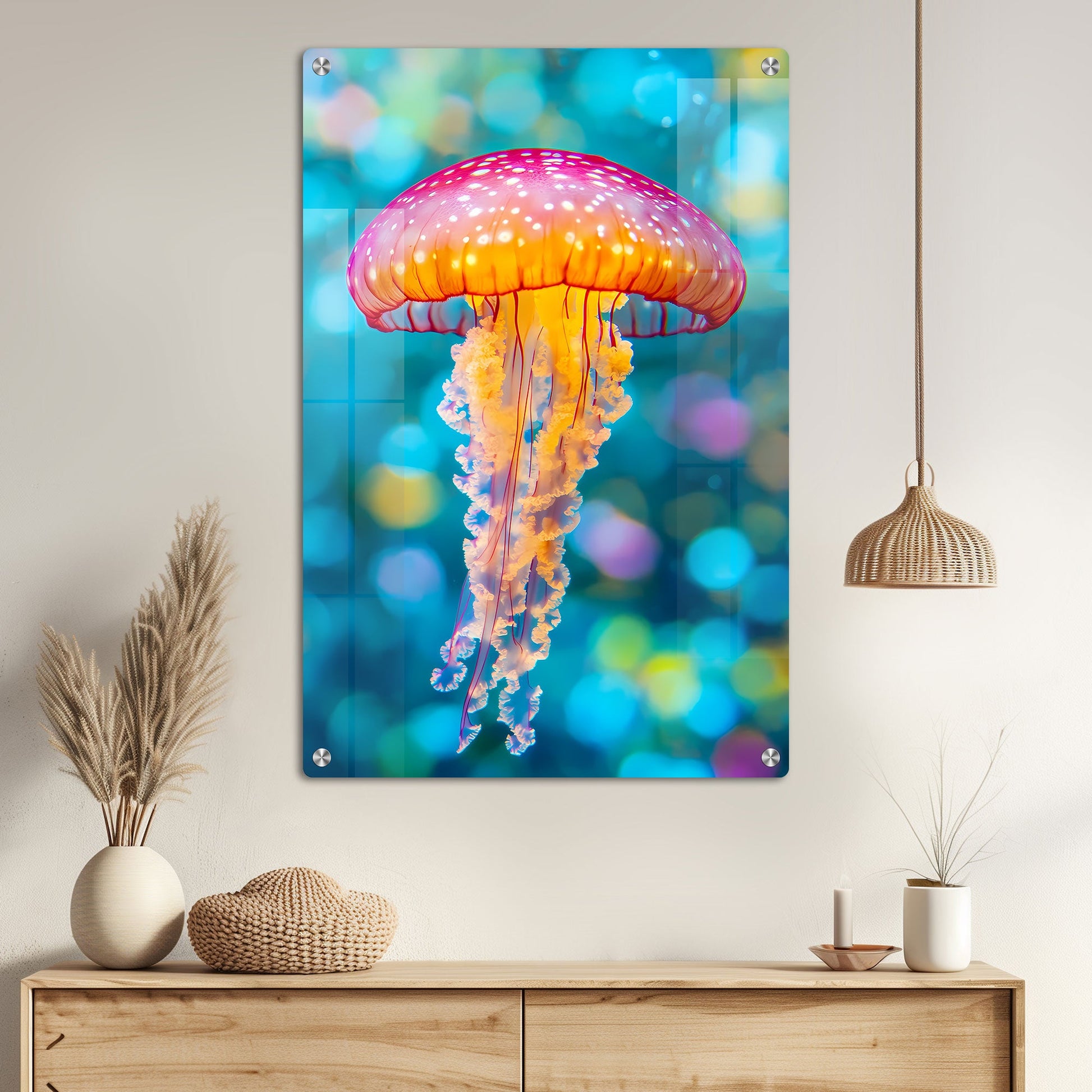 Abstract Glowing Jellyfish Wall Art: A Serene and Ethereal Piece