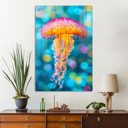 Abstract Glowing Jellyfish Wall Art: A Serene and Ethereal Piece