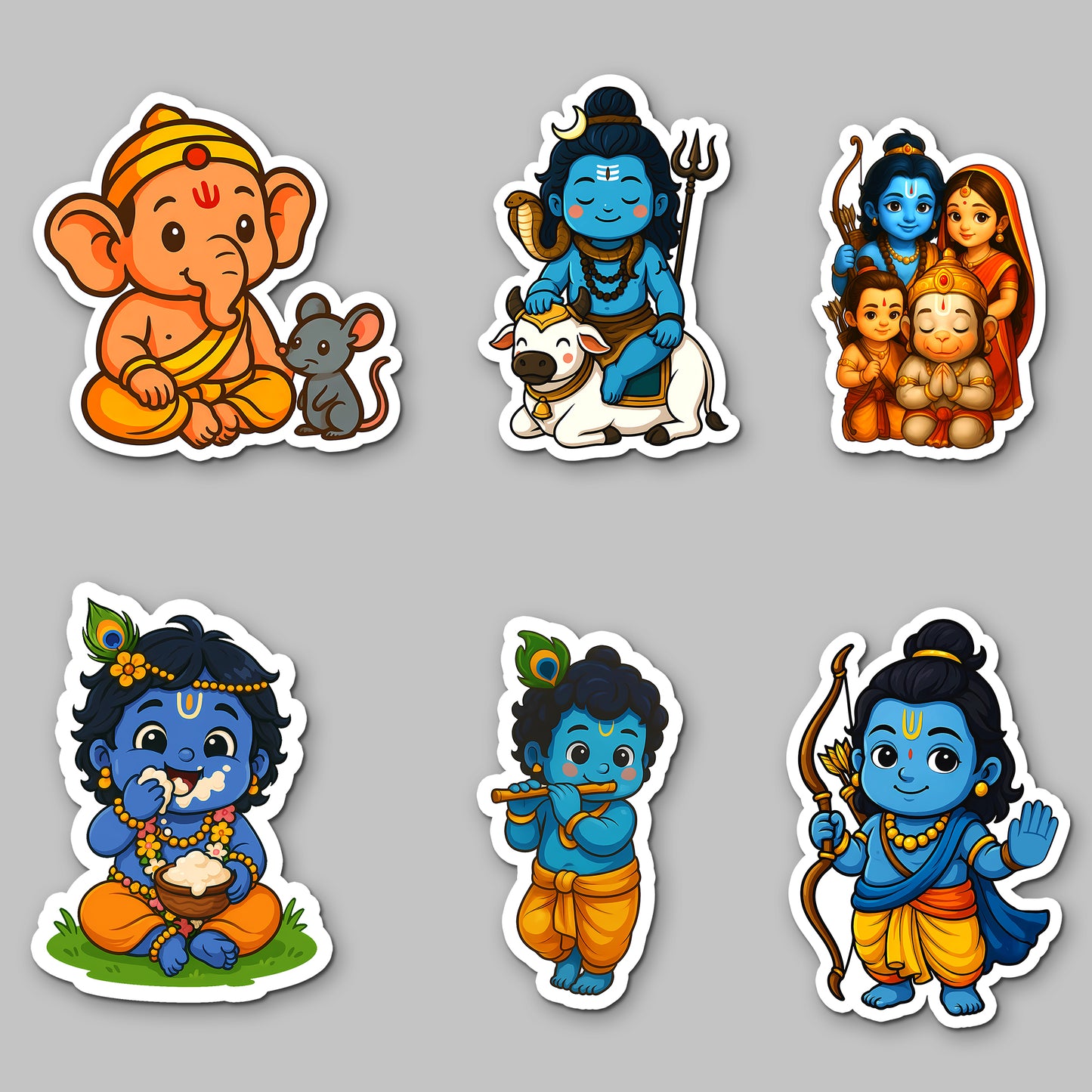 Hindu God Fridge Magnets Acrylic | Set of 6 Cute Cartoon Style Little Krishna, Ganesha, Shiva, Hanuman & Ram Parivar – Spiritual Decorative Magnets for Fridge, Locker, Office