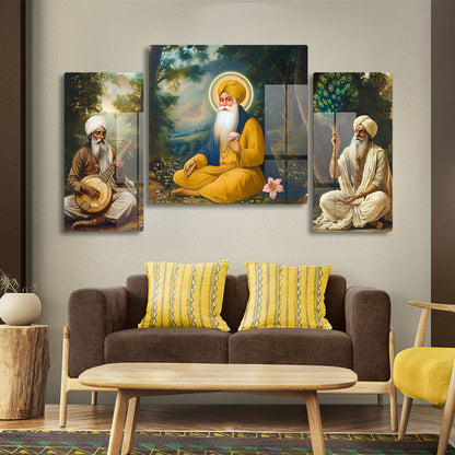 guru nanak ji with bhai bala & bhai mardana set of 3 acrylic with glass finishing wall painting 