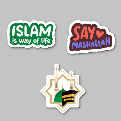 Islamic Acrylic Fridge Magnets Set of 3 | 3x3 Inch Kaaba, Masjid Nabawi & Islamic Quotes | Decorative Fridge Magnets for Home, Kitchen & Muslim Gifts