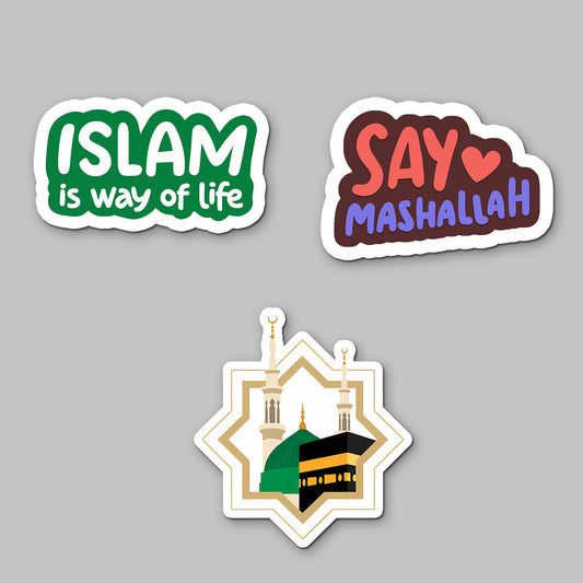 Islamic Acrylic Fridge Magnets Set of 3 | 3x3 Inch Kaaba, Masjid Nabawi & Islamic Quotes | Decorative Fridge Magnets for Home, Kitchen & Muslim Gifts