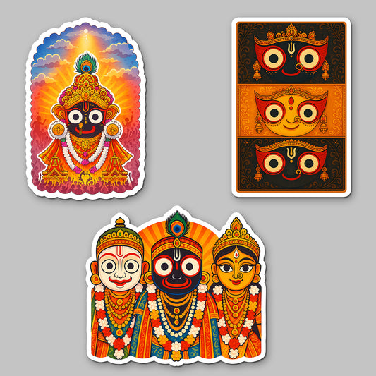 Premium Lord Jagannath Acrylic Fridge Magnet Set of 3 | Hindu God Jagannath Balabhadra Subhadra & Puri Rath Yatra Design | Spiritual Home Decor & Religious Gift | 4x3 Inch