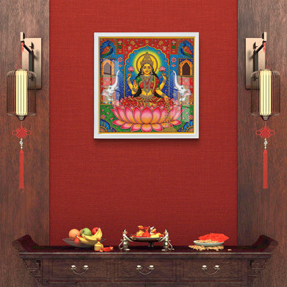 Luxury Lakshmi Acrylic Frame Art | Glass Finishing Hindu Goddess of Wealth & Prosperity Wall Decor | Lakshmi Photo for Pooja Room, Home & Office | Diwali Gift