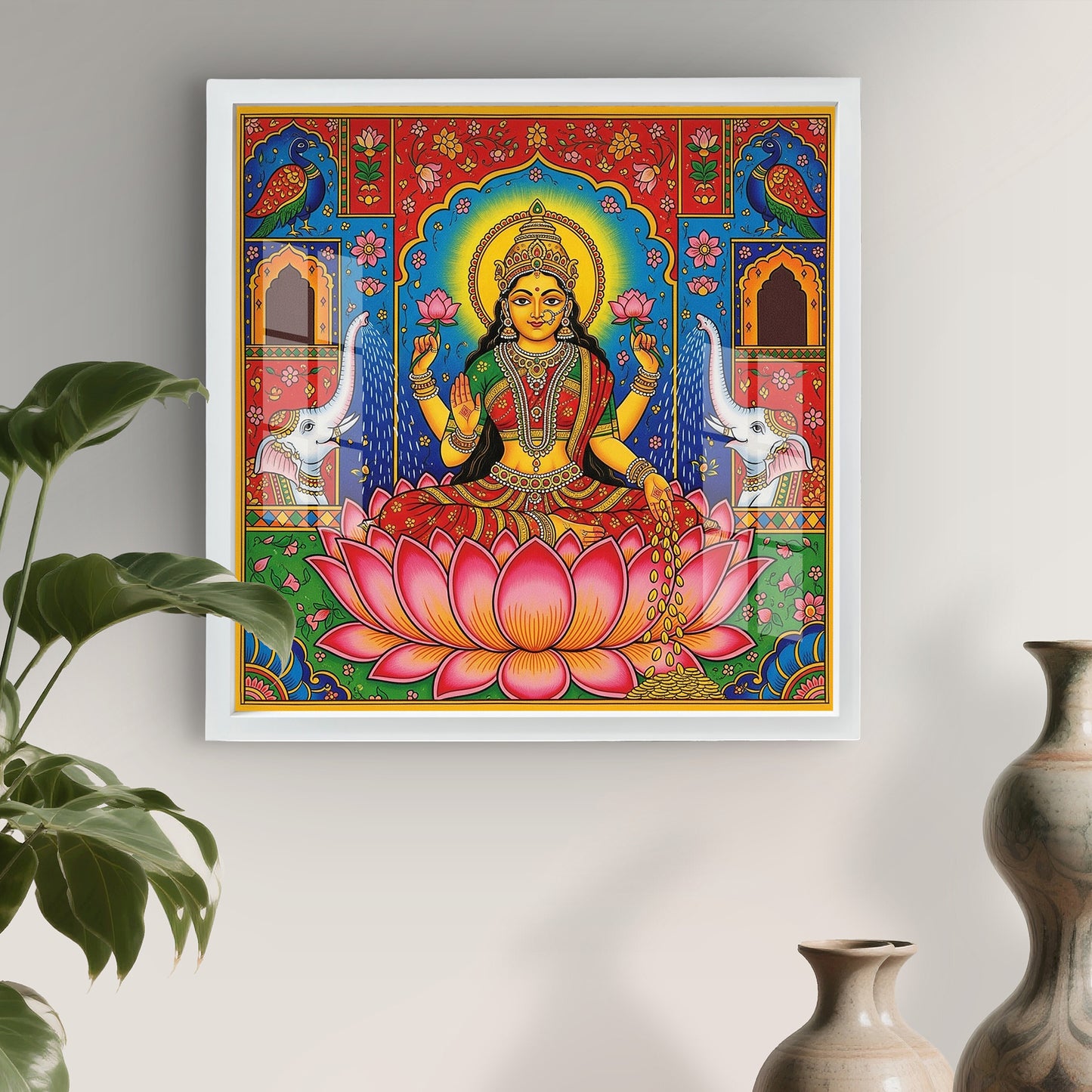 Luxury Lakshmi Acrylic Frame Art | Glass Finishing Hindu Goddess of Wealth & Prosperity Wall Decor | Lakshmi Photo for Pooja Room, Home & Office | Diwali Gift