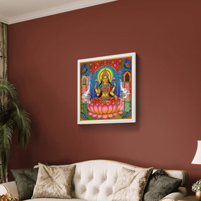Luxury Lakshmi Acrylic Frame Art | Glass Finishing Hindu Goddess of Wealth & Prosperity Wall Decor | Lakshmi Photo for Pooja Room, Home & Office | Diwali Gift