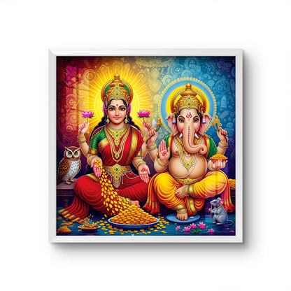 Luxury Lord Ganesha Glossy Acrylic Wall Painting | Pooja Room Home Decor | Spiritual Gift for Diwali, Housewarming, Office | UV Print with White Frame