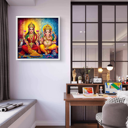 Luxury Lord Ganesha Glossy Acrylic Wall Painting | Pooja Room Home Decor | Spiritual Gift for Diwali, Housewarming, Office | UV Print with White Frame