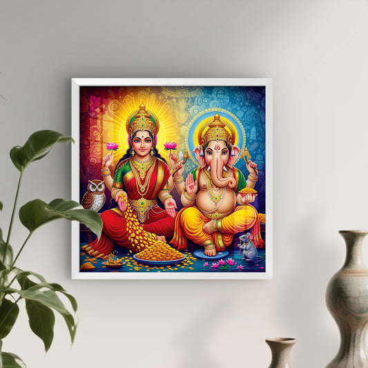 diwali wall decor, home temple decor, hindu god wall art, laxmi ganesh painting for gift, pooja room ganesh painting, acrylic hindu wall art