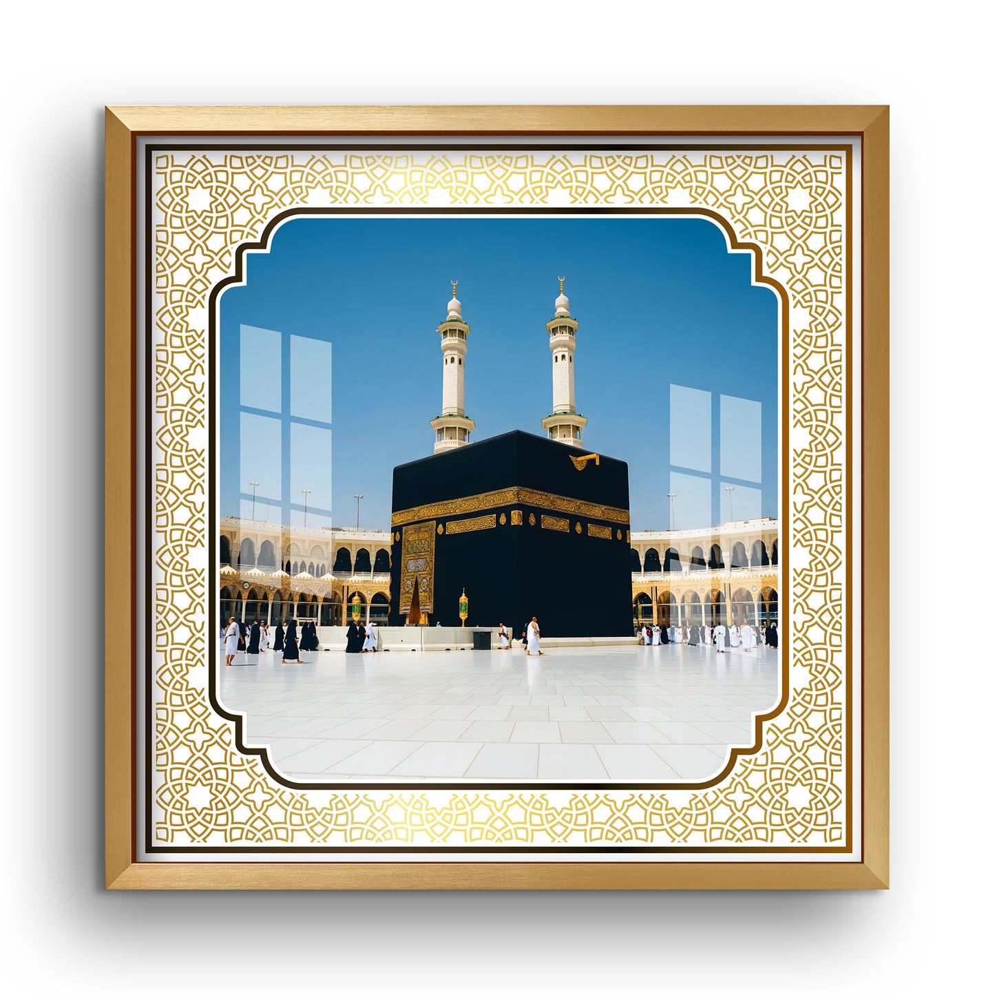 Luxury Makkah Kaaba Sharif Islamic UV Print Wall Art | Premium Golden Frame Acrylic Painting for Home, Mosque & Office Decor | Spiritual Hajj & Umrah Gift