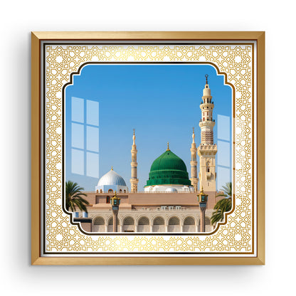 Luxury Makkah Kaaba Sharif Islamic UV Print Wall Art | Premium Golden Frame Acrylic Painting for Home, Mosque & Office Decor | Spiritual Hajj & Umrah Gift