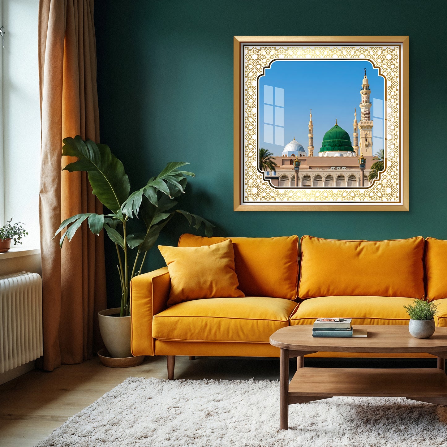 Luxury Makkah Kaaba Sharif Islamic UV Print Wall Art | Premium Golden Frame Acrylic Painting for Home, Mosque & Office Decor | Spiritual Hajj & Umrah Gift