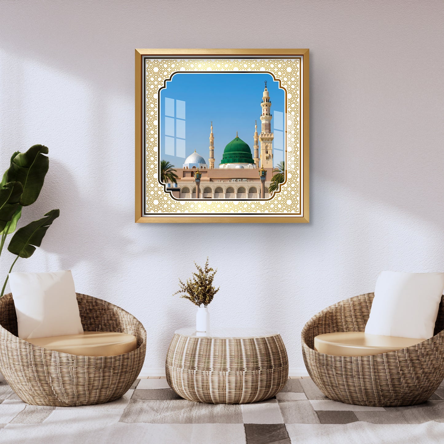 Luxury Makkah Kaaba Sharif Islamic UV Print Wall Art | Premium Golden Frame Acrylic Painting for Home, Mosque & Office Decor | Spiritual Hajj & Umrah Gift