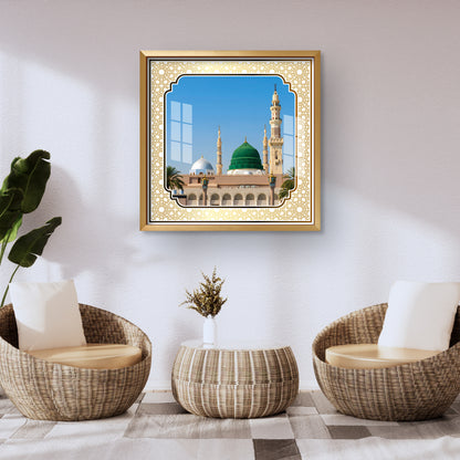 Luxury Makkah Kaaba Sharif Islamic UV Print Wall Art | Premium Golden Frame Acrylic Painting for Home, Mosque & Office Decor | Spiritual Hajj & Umrah Gift