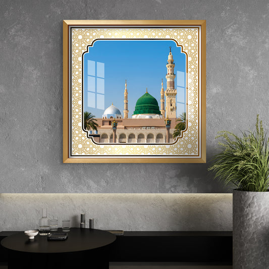 Masjid Al Nabawi wall art, Medina Islamic wall decor, Islamic gift, Prophet Mosque Madina, Islamic home decoration, gold frame wall art, Islamic spiritual decor, Muslim housewarming gift, Ramadan gift, Eid decoration.