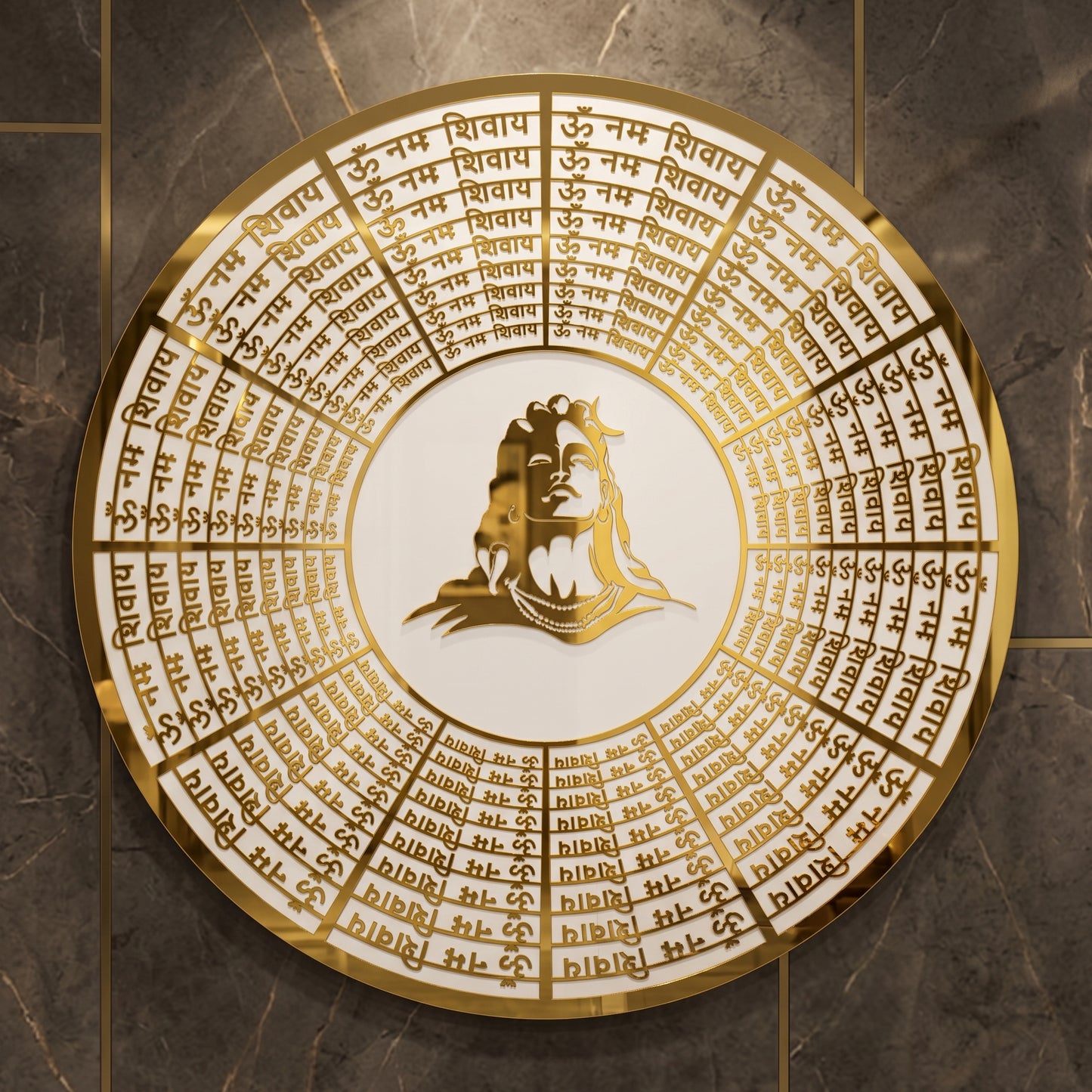 Five Kraft Premium Om Namah Shivay Lord Shiva Round Wall Art | 3D Mirror Golden & White Acrylic | Spiritual Hindu Decor for Home, Living Room, Entrance & Puja Room (24x24 Inches)