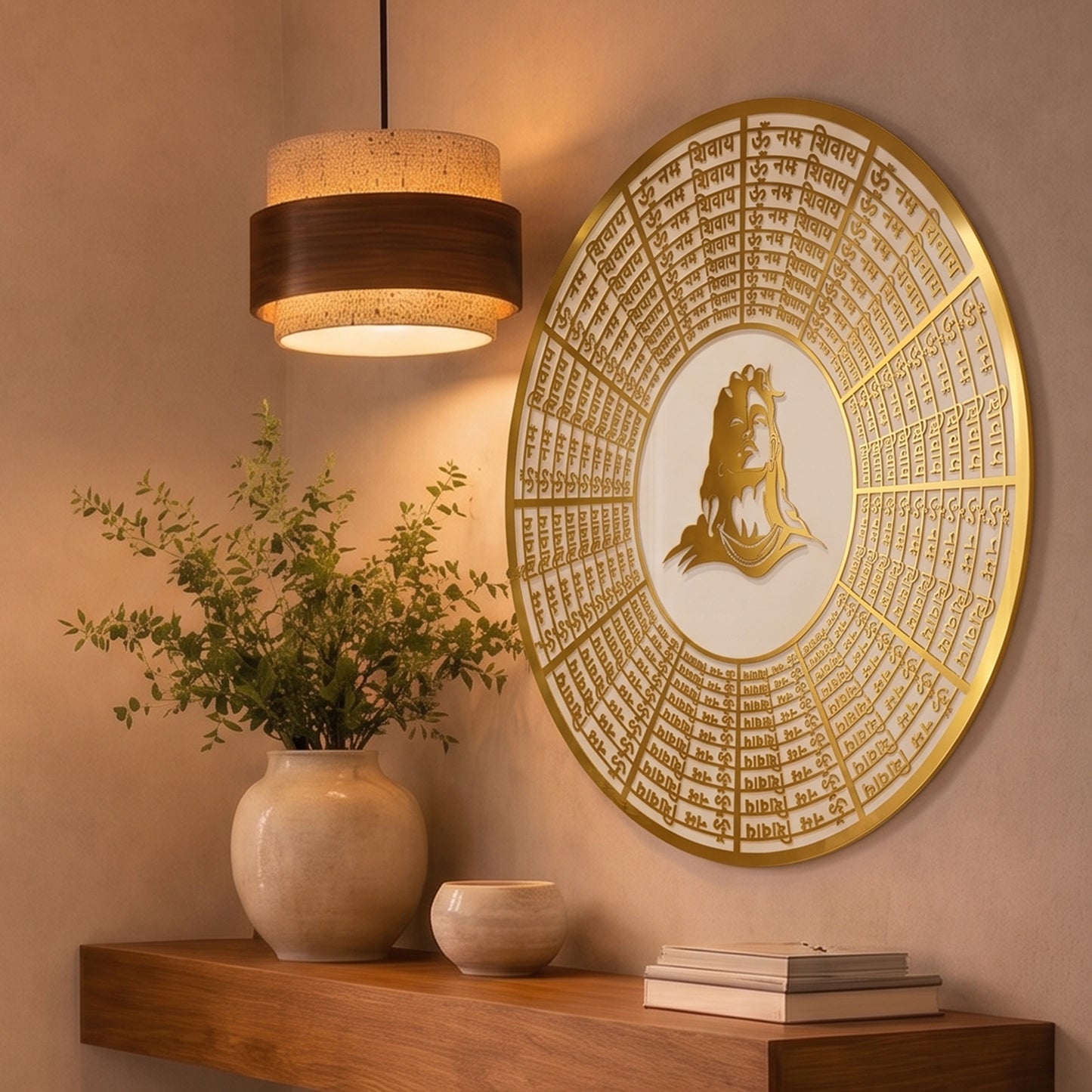 Five Kraft Premium Om Namah Shivay Lord Shiva Round Wall Art | 3D Mirror Golden & White Acrylic | Spiritual Hindu Decor for Home, Living Room, Entrance & Puja Room (24x24 Inches)