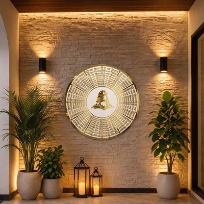 Five Kraft Premium Om Namah Shivay Lord Shiva Round Wall Art | 3D Mirror Golden & White Acrylic | Spiritual Hindu Decor for Home, Living Room, Entrance & Puja Room (24x24 Inches)