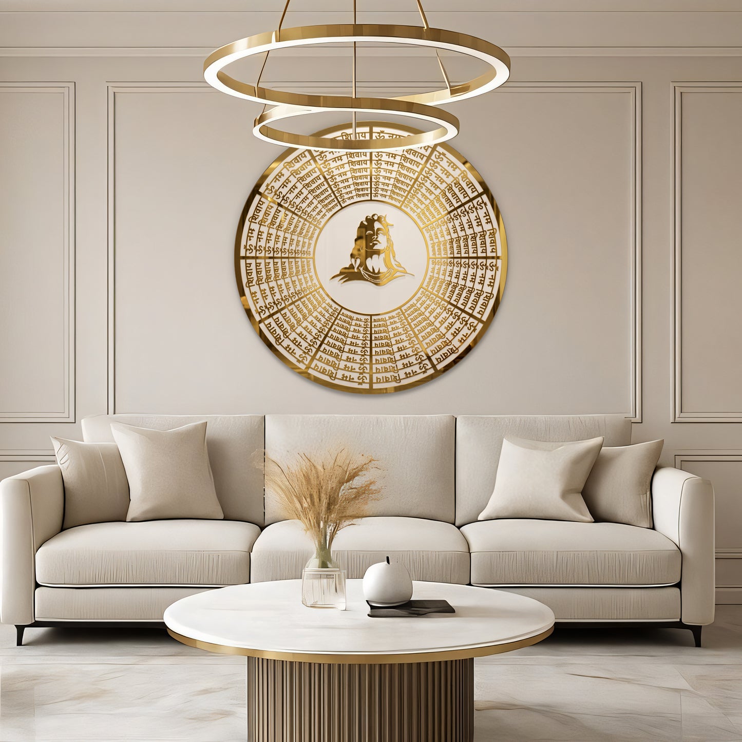 Five Kraft Premium Om Namah Shivay Lord Shiva Round Wall Art | 3D Mirror Golden & White Acrylic | Spiritual Hindu Decor for Home, Living Room, Entrance & Puja Room (24x24 Inches)
