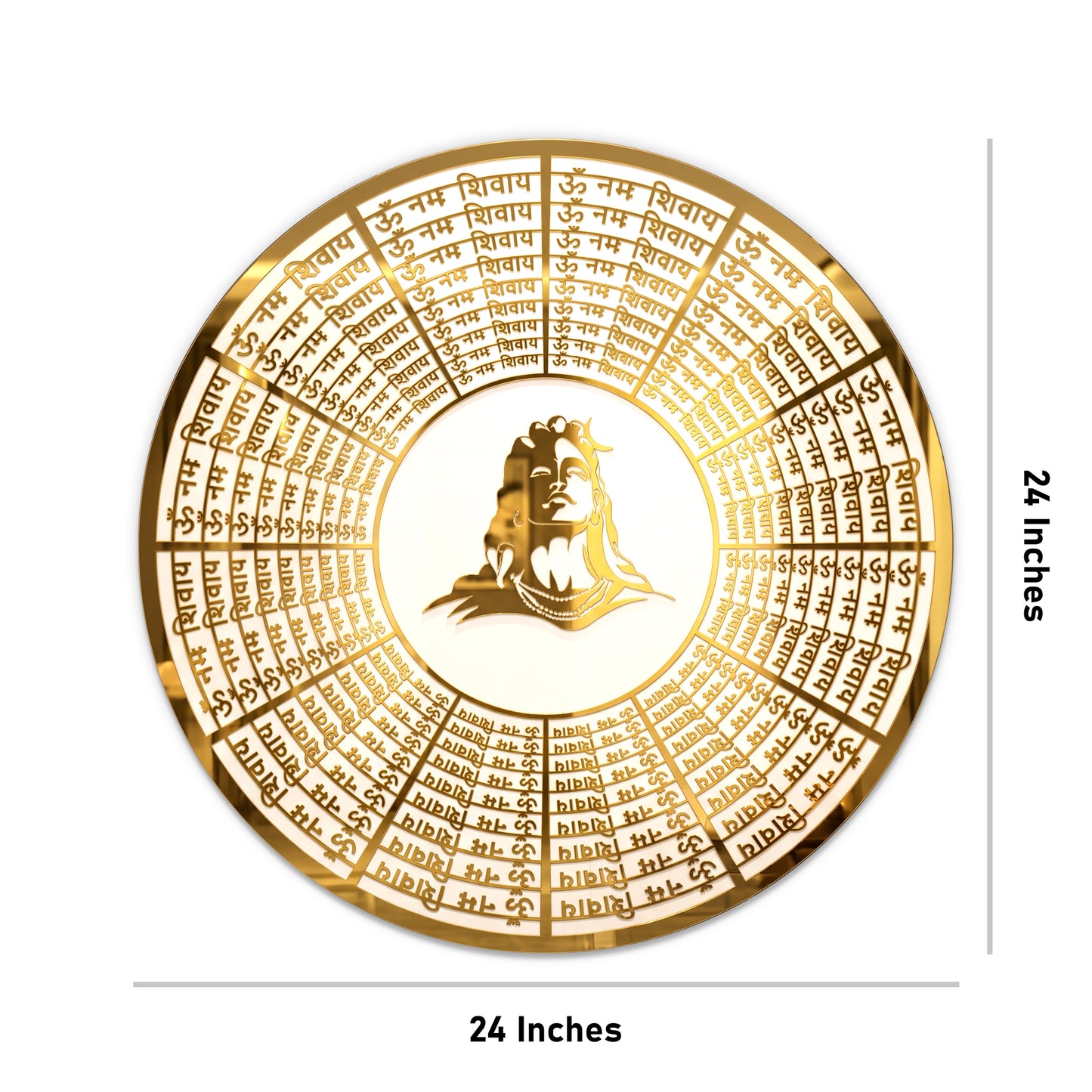 Five Kraft Premium Om Namah Shivay Lord Shiva Round Wall Art | 3D Mirror Golden & White Acrylic | Spiritual Hindu Decor for Home, Living Room, Entrance & Puja Room (24x24 Inches)
