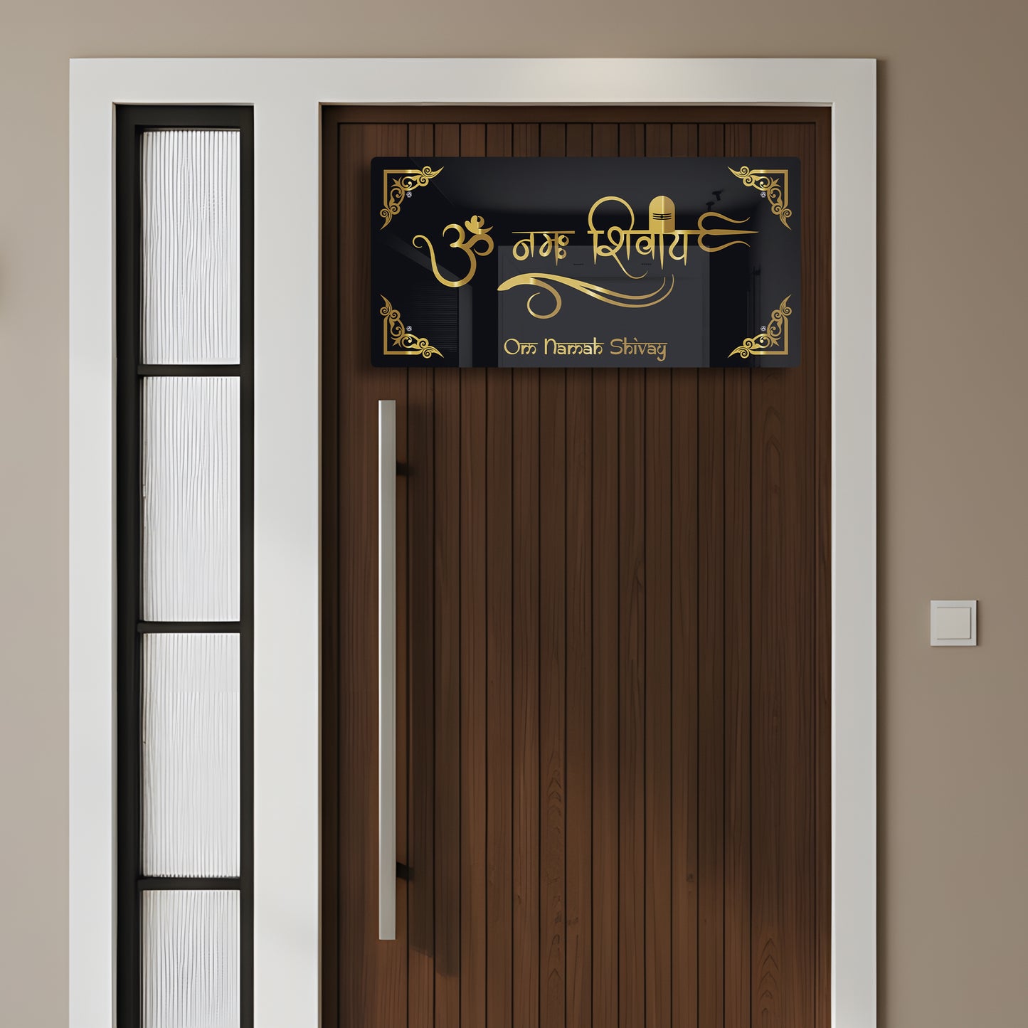 Luxury Om Namah Shivay Wall Art Premium Black & Gold Acrylic Calligraphy | Modern Hindu Spiritual Decor | 2-Layer Laser Cut Lord Shiva Trishul for Living Room, Office & Gifting | 24x12 Inch