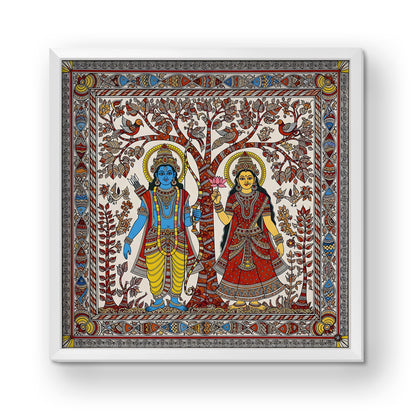 Radha Krishna Madhubani Acrylic Painting | Glossy Traditional Indian Folk Art Wall Frame | Spiritual Home Decor