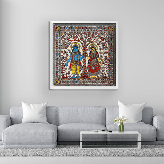 Radha Krishna Wall Art, Madhubani Painting, Indian Folk Art Wall Frame, Spiritual Home Decor, Radha Krishna Acrylic Print, Religious Wall Hanging, Traditional Art Frame, Wedding & Housewarming Gift, Radha Krishna Painting for Pooja Room.