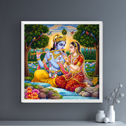 Luxury Radha Krishna Acrylic Wall Painting | Divine Love Rajasthani Art UV Print Frame | Spiritual Acrylic Wall Decor for Home, Living Room & Bedroom