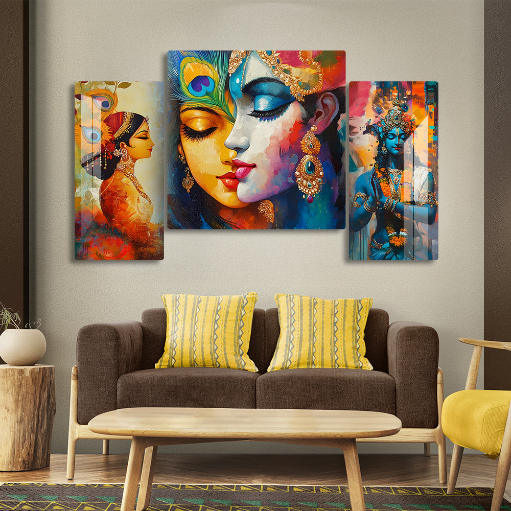 Radha Krishna wall art Hindu god painting Spiritual wall decor Meditation room art Radha Krishna with peacock painting Radha Krishna love story art