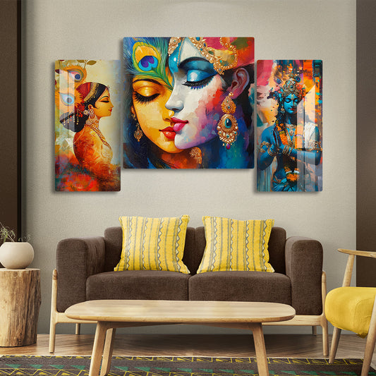 Radha Krishna wall art Hindu god painting Spiritual wall decor Meditation room art Radha Krishna with peacock painting Radha Krishna love story art