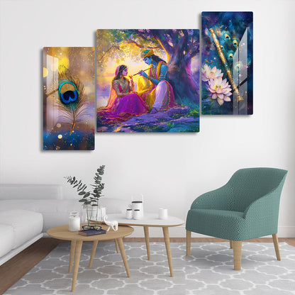 Radha Krishna wall art Hindu god painting Spiritual wall decor Meditation room art Radha Krishna with peacock painting Radha Krishna love story art