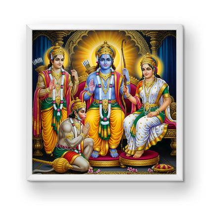Ram Darbar Acrylic Wall Art | Lord Rama, Sita, Lakshman & Hanuman Framed Wall Art | Hindu God Wall Decor for Home, Office & Pooja Room
