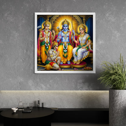 Ram Darbar Acrylic Wall Art | Lord Rama, Sita, Lakshman & Hanuman Framed Wall Art | Hindu God Wall Decor for Home, Office & Pooja Room