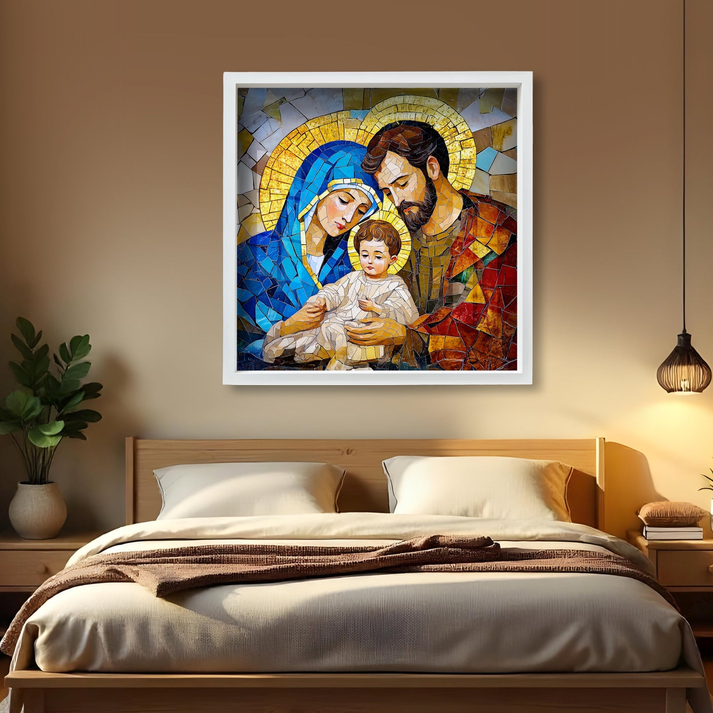 Holy family wall art Jesus Mary Joseph wall painting Jesus with dove wall art Christian acrylic painting with frame Religious gift wall frame Church decor Jesus wall art