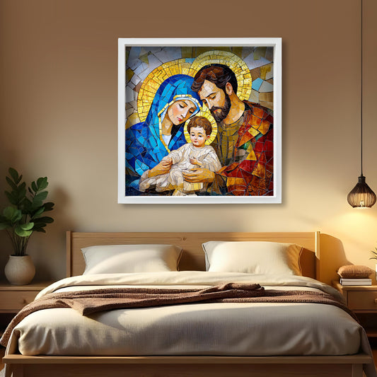 Holy family wall art Jesus Mary Joseph wall painting Jesus with dove wall art Christian acrylic painting with frame Religious gift wall frame Church decor Jesus wall art