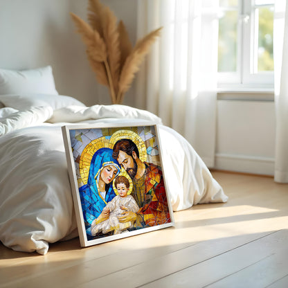 Premium Mary Joseph, Jesus & Dove Acrylic Wall Painting with Frame Premium Religious Wall Art for Living Room, Bedroom, Church & Sacred Spaces