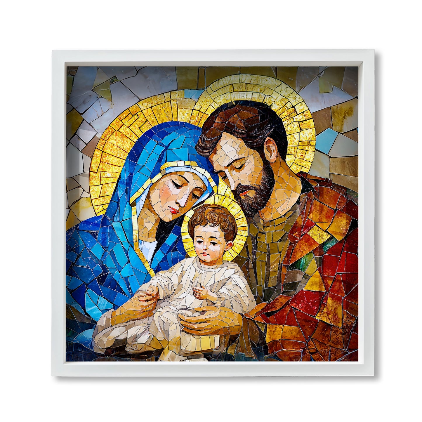 Premium Mary Joseph, Jesus & Dove Acrylic Wall Painting with Frame Premium Religious Wall Art for Living Room, Bedroom, Church & Sacred Spaces