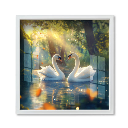 Swans Lotus Waterfall Acrylic Wall Painting with Frame Piece Nature-Inspired Wall Art for Home & Living Room Decor