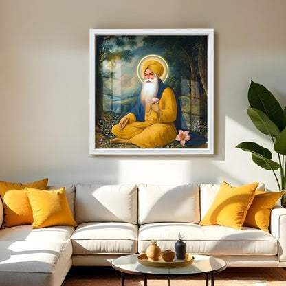 Guru Nanak Dev Ji Wall Painting with Frame | Spiritual Sikh Art | Acrylic Religious Wall Decor