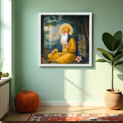 Guru Nanak Dev Ji Wall Painting with Frame | Spiritual Sikh Art | Acrylic Religious Wall Decor
