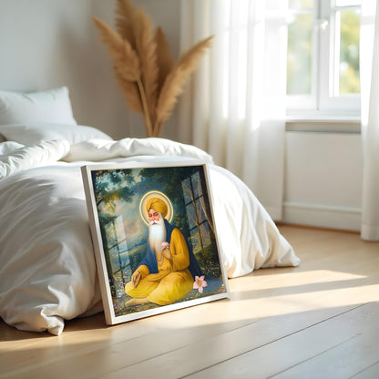 Guru Nanak Dev Ji Wall Painting with Frame | Spiritual Sikh Art | Acrylic Religious Wall Decor