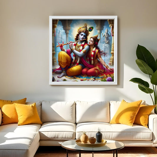 Radha Krishna wall art Acrylic wall painting India Krishna romantic painting Hindu god wall decor Meditation room wall art Indian mythological home decor