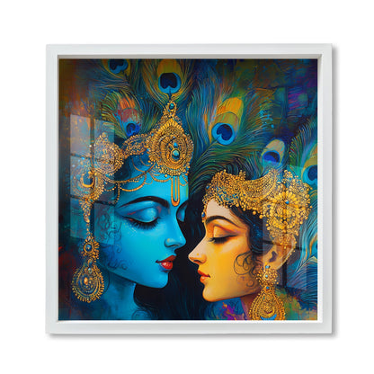 Modern Radha Krishna Love Wall Painting with Frame- Abstract - Vibrant Hindu Spiritual Decor for Contemporary Homes - Trending Indian Art